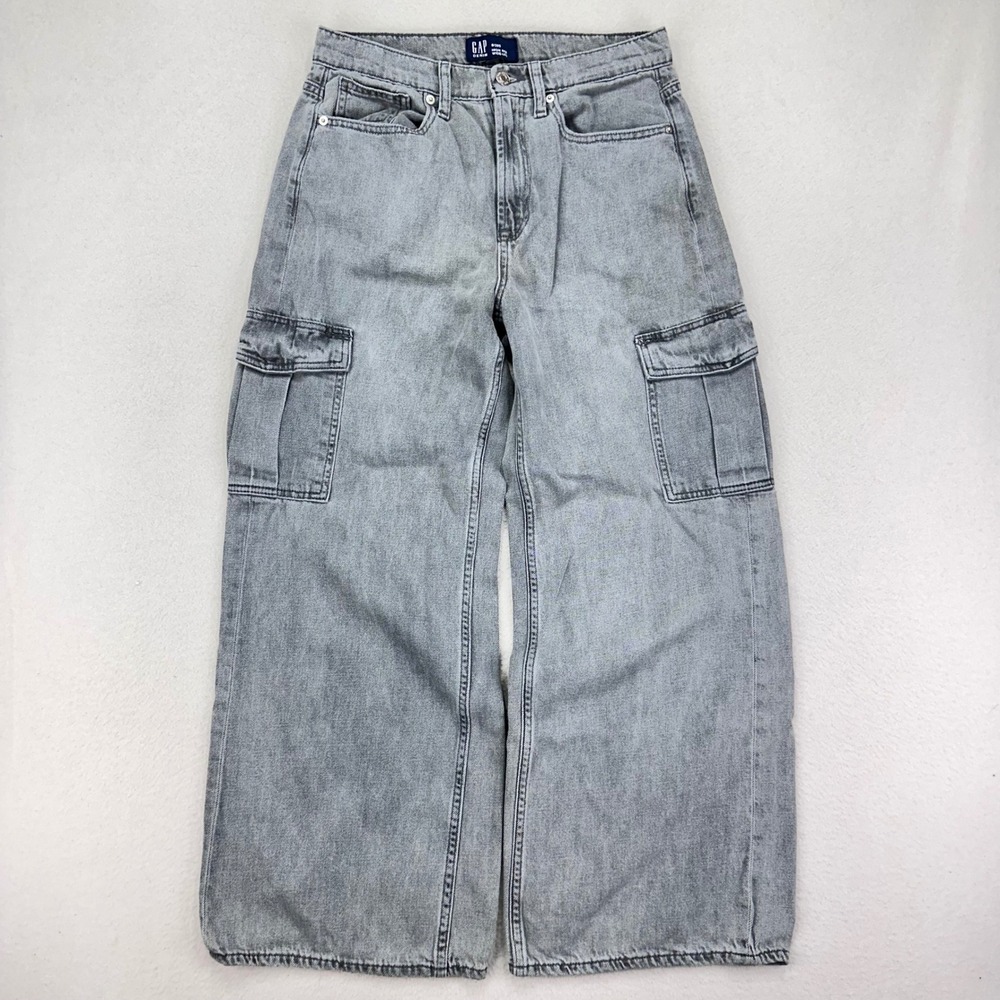 GAP Baggy Cargo Jeans Womens 8/29 Faded Denim Y2K Skater Hi-Rise Wide-Leg Grunge